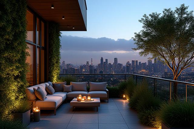 都会の景色を望む、プライベートなバルコニーガーデン