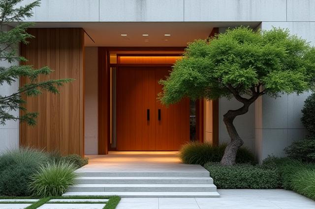 家の入口を飾る、印象的なシンボルツリー