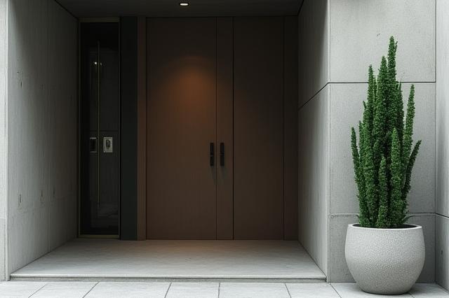 ミニマルでありながらも存在感のある、現代的なエントランス