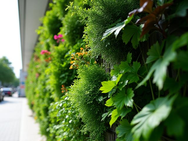 壁面に植物が美しく配置された垂直庭園のイメージ