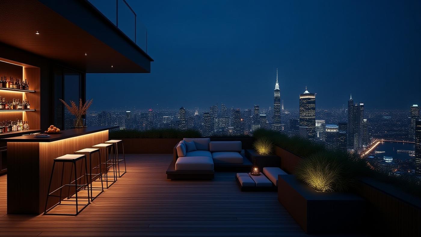 都心のマンションのルーフトップを利用した開放的な屋外リビングスペース