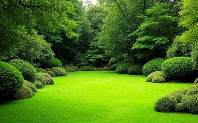 定期的な管理を開始して1年後の緑豊かな庭園