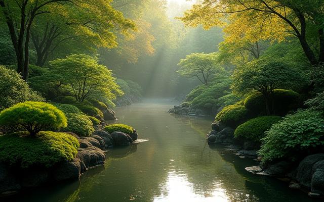 定期的な管理を開始して5年後の完全に調和した庭園