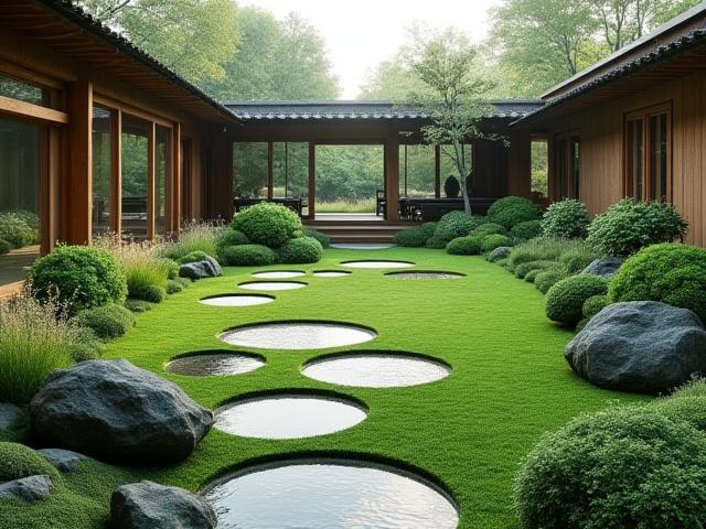 都会の洗練された庭園デザインの3Dパース