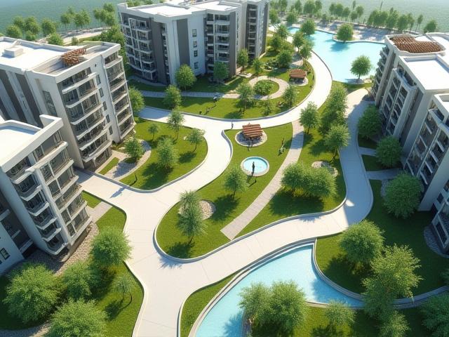 モダンな集合住宅のランドスケープ計画図