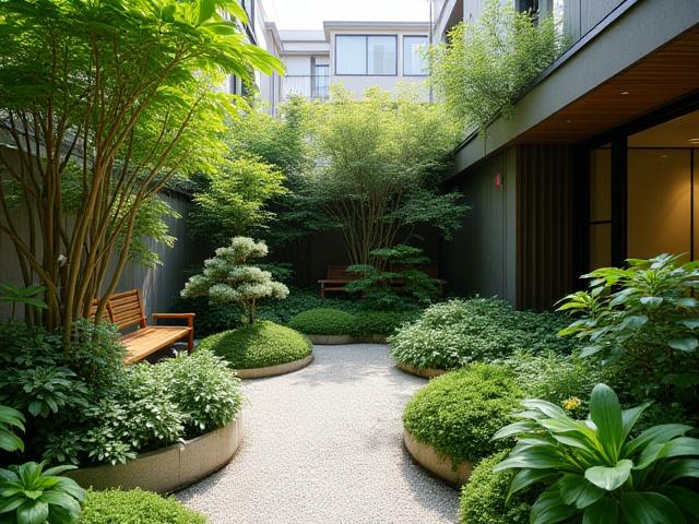 都心の住宅密集地に作られた、雨水活用システムを導入したプライベートガーデン。緑豊かな都市のオアシス